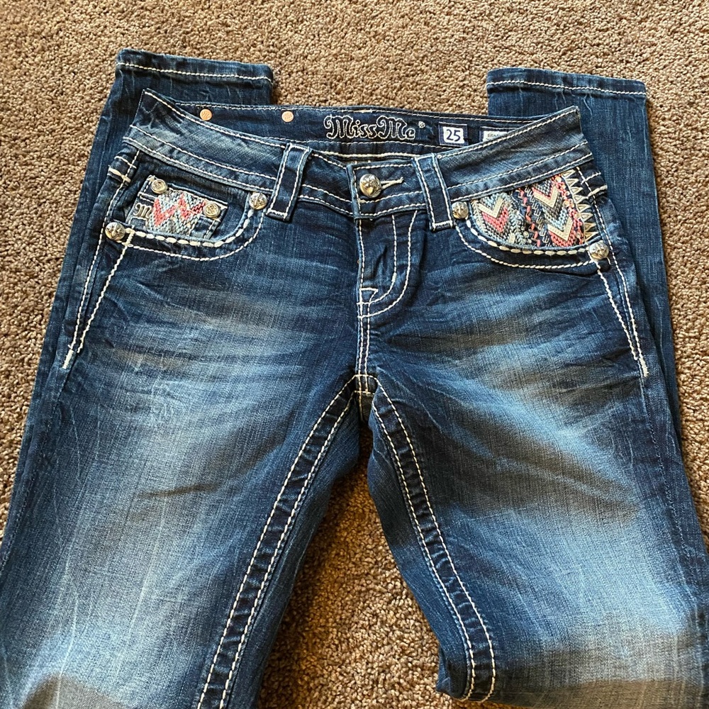 Miss Me Blue Jeans with Embroidery and Rhinestones - Picture 3 of 4